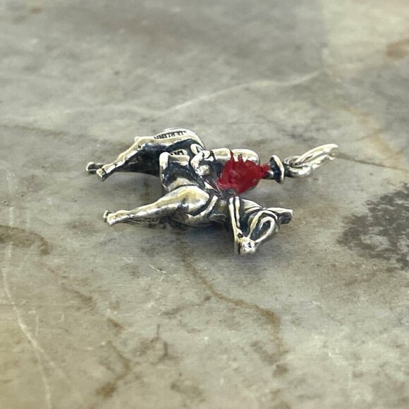 VTG  Sterling Silver 925 3D Red Enamel RCMP Police Riding Horse Charm Pendant - Picture 4 of 16